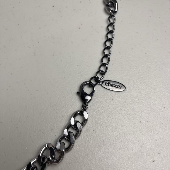 Chicos Chunky Gunmetal Chain Necklace Large Gems Statement Jewelry Bold 36 - 40" - Picture 12 of 16